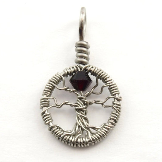 Delicate Garnet Crystal Tree of Life Pendant ~ January Birthstone