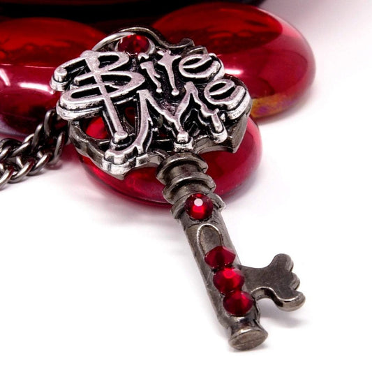 Vampire "Bite Me" Skeleton Key Necklace ~ Halloween Jewelry
