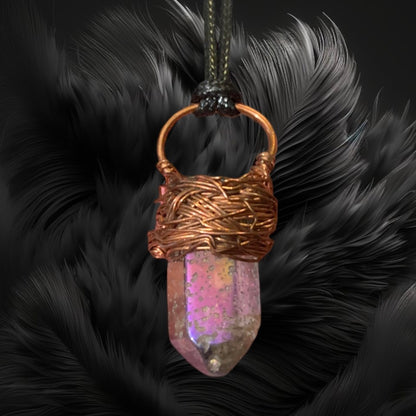 Wire Wrapped Point Blue Aura Quartz Copper