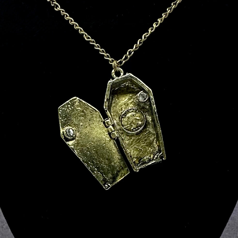 Antique Bronze Opening Vampire Coffin Necklace