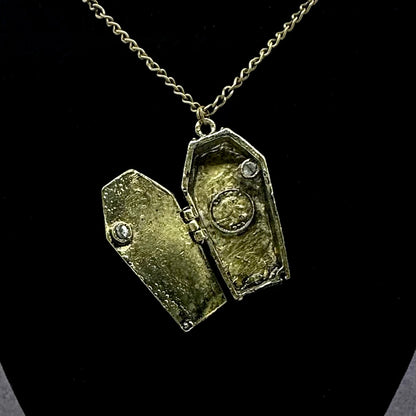Antique Bronze Opening Vampire Coffin Necklace