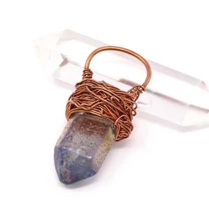 Wire Wrapped Point Blue Aura Quartz Copper