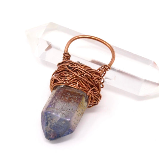 Wire Wrapped Point Blue Aura Quartz Copper