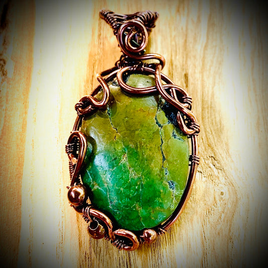 Copper Wire Wrapped Serpentine Necklace