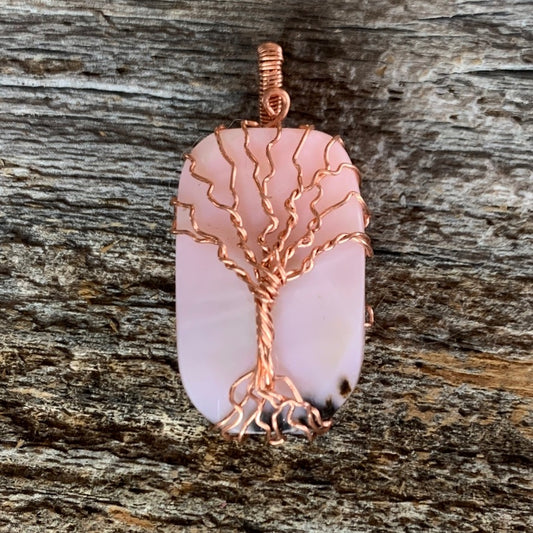 Pink Opal Copper Tree of Life Necklace
