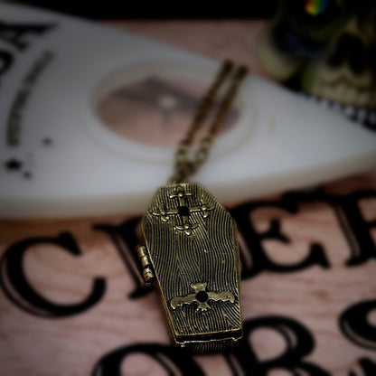 Antique Bronze Opening Vampire Coffin Necklace