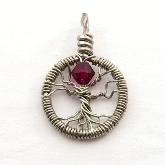 Delicate Ruby Crystal Tree of Life Pendant ~ July Birthstone