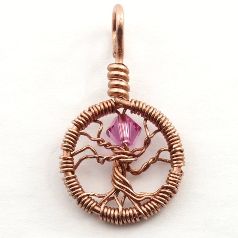 Delicate Rose Crystal Tree of Life Pendant ~ October Birthstone
