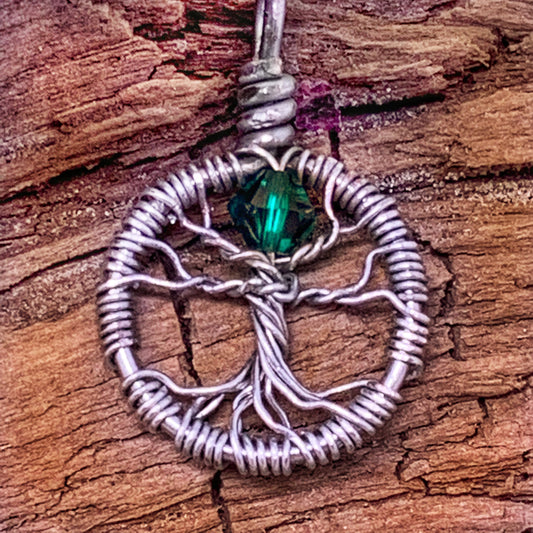 Delicate Emerald Crystal Tree of Life Pendant ~ May Birthstone