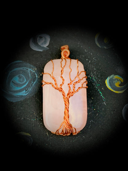 Rose Quartz Tree of Life Pendant in Copper